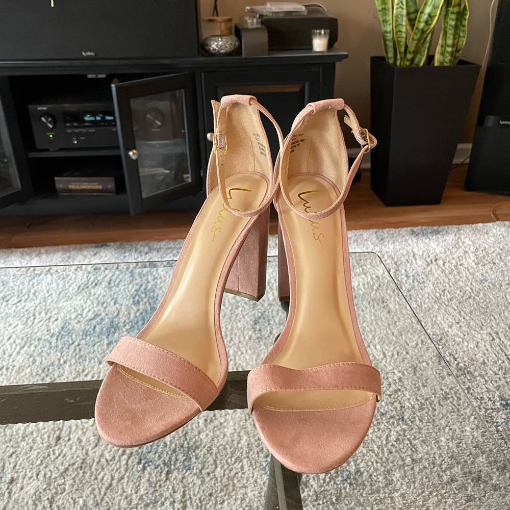 Lulu's Pink Suede Block Heel Sandals